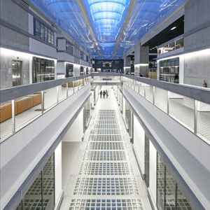 View of three rows of ETFE cushions in the library